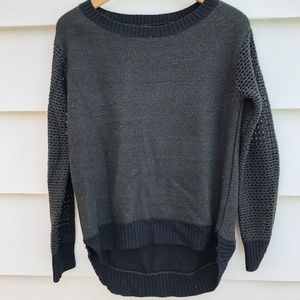 DARK GREEN & BLACK SWEATER W/ SHEER SLEEVES